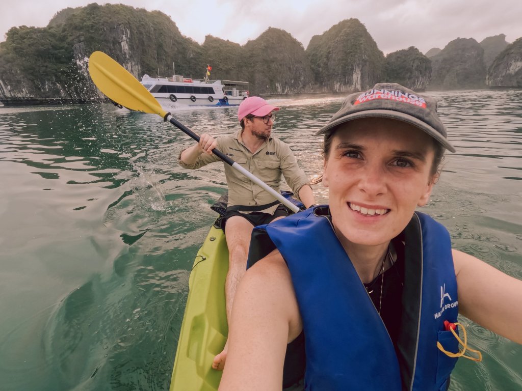 ha long bay overnight cruise lan ha bay kayaking selfie at Tulip Cruise