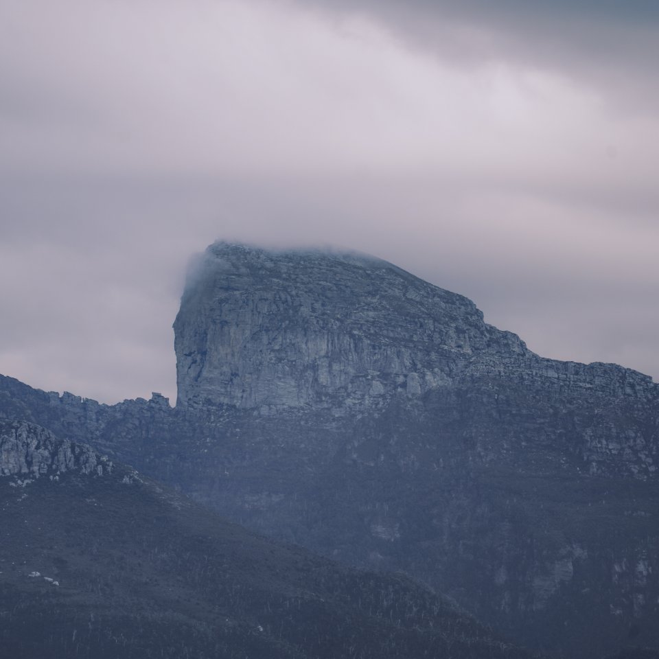 Cloudy mountain view from Donaghys Hill across the Western Tasmanian ranges.