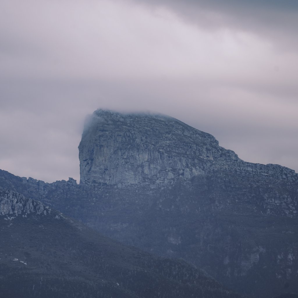 Cloudy mountain view from Donaghys Hill across the Western Tasmanian ranges.