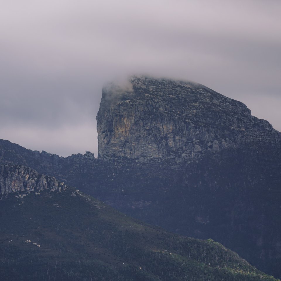 Frenchmans Cap rising above the surrounding mountains from Donaghys Hill.