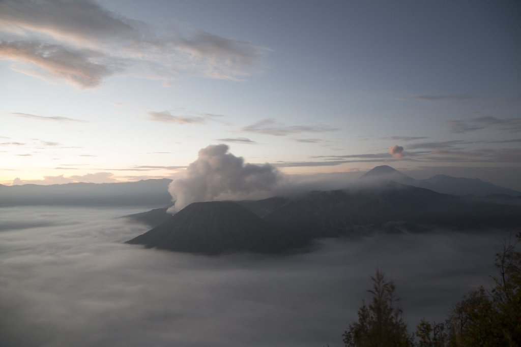 Sunrise over the Bromo Tengger Semeru caldera in East Java.
