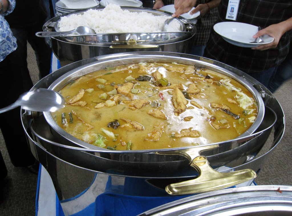 Indonesian vegetables in a yellow coconut milk sauce.